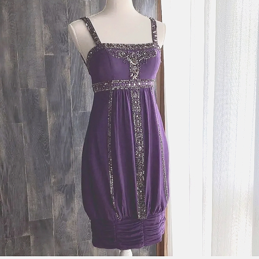 Sue Wong Nocturne Plum colored Beaded Sequin Cocktail Dress Size 4